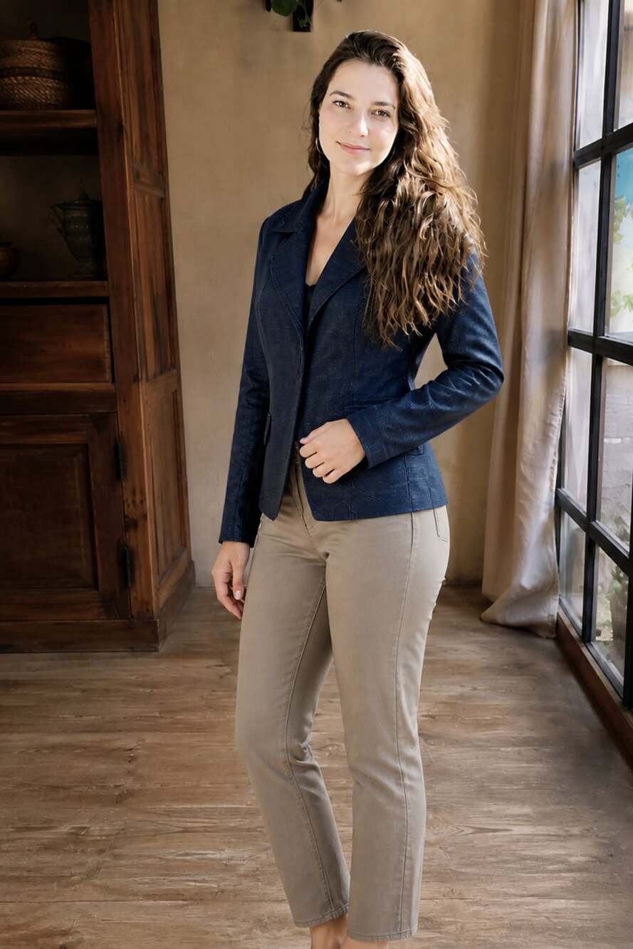 TRINTENIO Blazer Size P Black Faux Denim Jacket